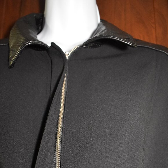 Women’s Black Blazer Jacket Size Large Faux Leather Trim Full Zip Chic Office - Picture 8 of 15